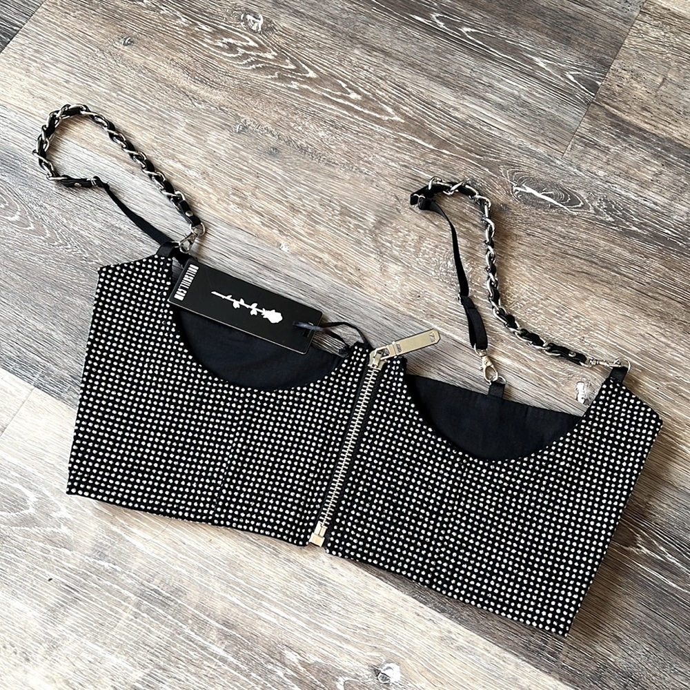 Black and White Studded Women's Top